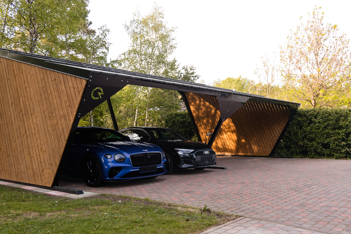 Solarstone Solar Carport extended with a Bentley and an Audi